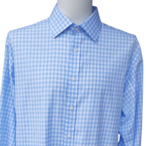 Thomas Pink SZ 17 French Cuff Gingham Blue & White Button Up Men's Shirt - Picture 5 of 15